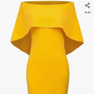 Yellow Off Shoulder Batwing Bodycon Dress Size Medium